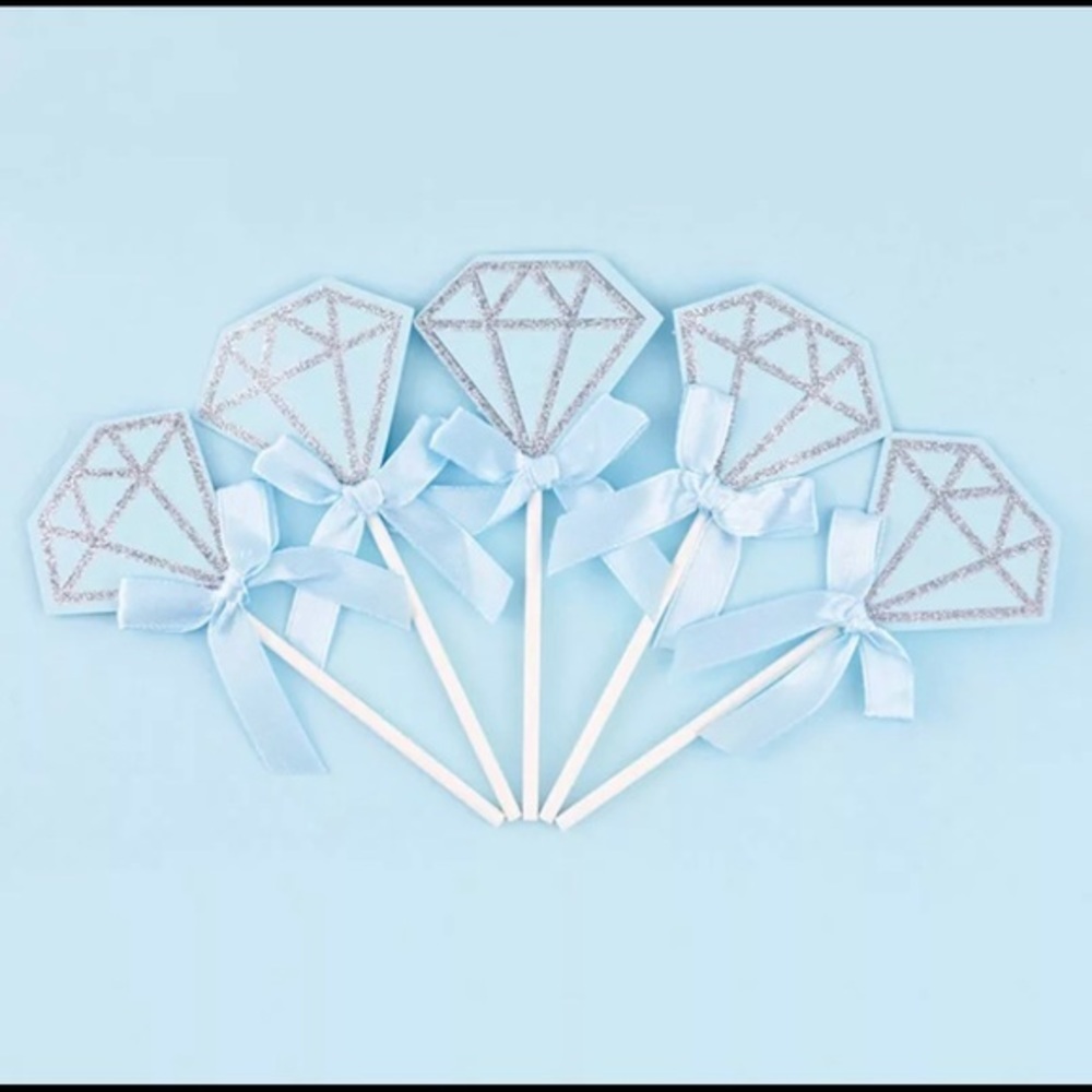 10pc Blue Diamond Silver Glitter Cupcake Toppers - Picture 1 of 1